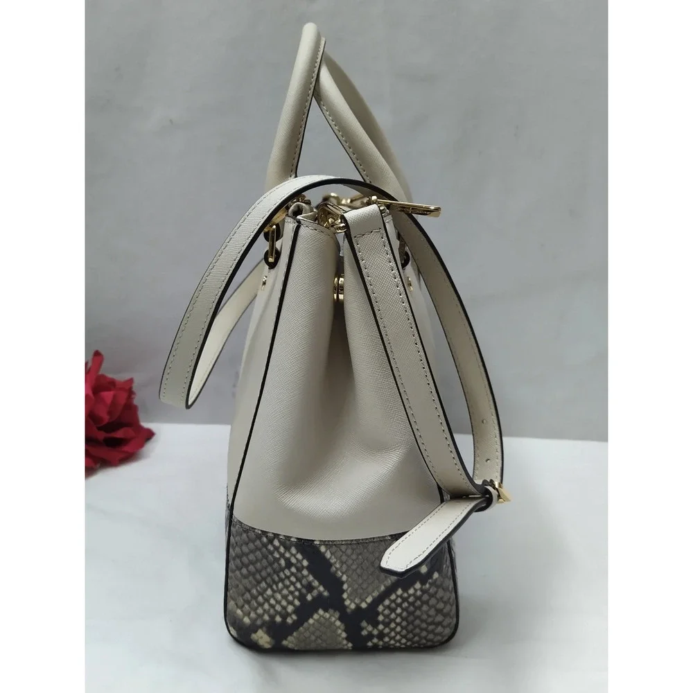 Michael Kors White Leather Snakeskin Embossed Detail Carryall Satchel Bag